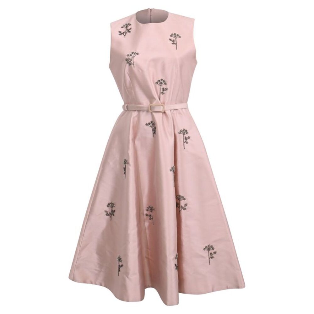 Erdem Belted Bead Embellished A-Line Dress in Pink Polyester